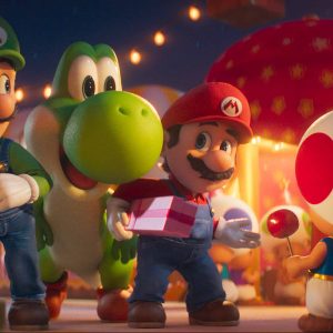 L to R: Luigi, Yoshi, Mario and Toad in Nintendo and Illumination’s THE SUPER MARIO GALAXY MOVIE, directed by Aaron Horvath and Michael Jelenic.